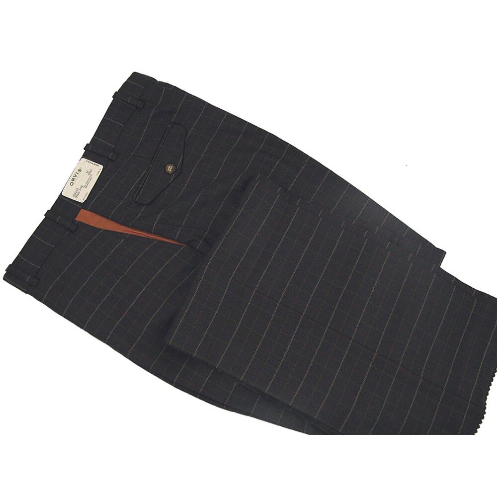 NEW Orvis Dress Pants! 34 Gray Tattersall Plaid in Red & Tan Leather Facing USA